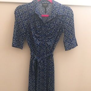 JERSEY WRAP DRESS ART DECO PRINT BLUE